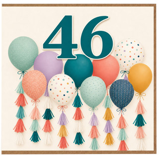 46th Birthday Card, Colourful Balloon Design