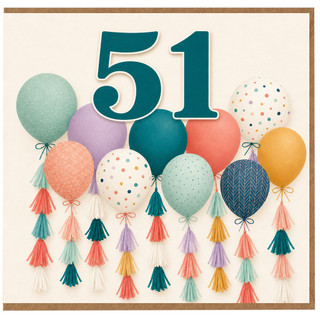 51st Birthday Card, Colourful Balloon Tassel Design