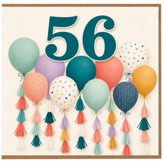 56th Birthday Card, Colourful Balloon Design