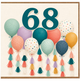 68th Birthday Card, Colourful Balloon Design