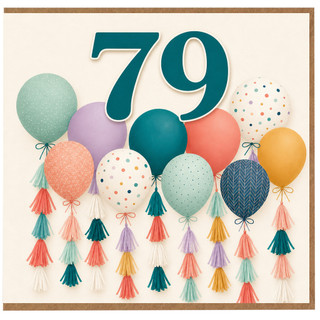 79th Birthday Card, Colourful Balloons and Number 79 Design