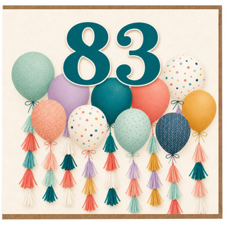 83rd Birthday Card, Colourful Balloons and Tassel Design
