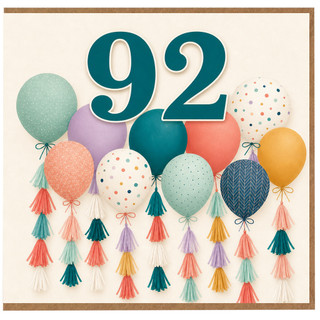 92nd Birthday Card, Colourful Balloon and Tassel Design