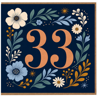 33rd Birthday Card, Floral Number 33 Birthday Card