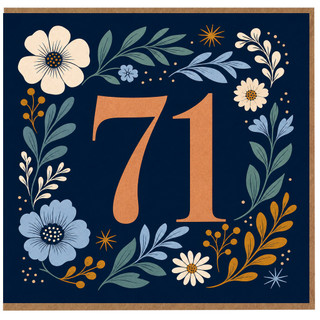 71st Birthday Card, Floral Navy Design