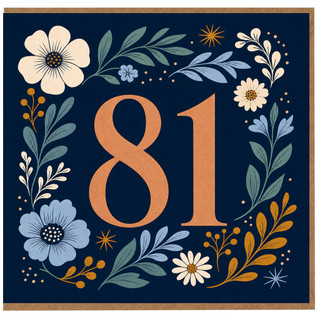 81st Birthday Card, Floral Number 81 Card
