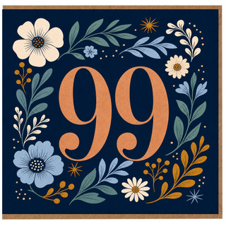 99th Birthday Card, Floral Navy Blue Design