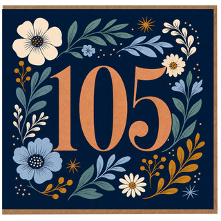 105th Birthday Card, Floral Botanical Design