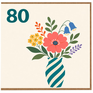 80th Birthday Card, Floral Vase Design for Her