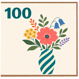 100th Birthday Card, Floral Bouquet in Vase
