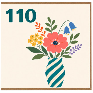 110th Birthday Card, Floral Vase Design