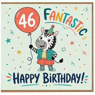 46th Birthday Card, Fun Zebra Happy Birthday Card
