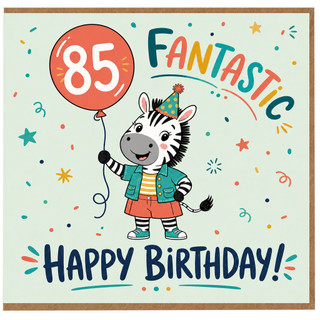85th Birthday Card, Happy Birthday Zebra Party Card