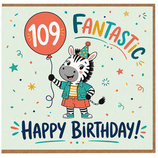 109th Birthday Card, Cute Zebra Birthday Card
