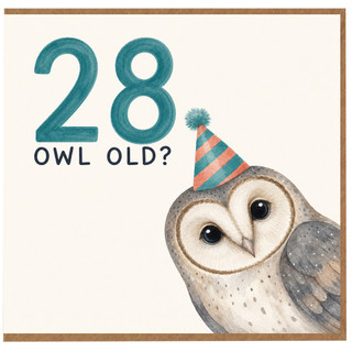 28th Birthday Card, Owl Old Funny Owl Birthday Card