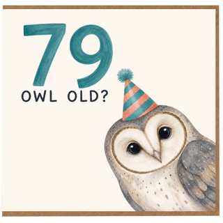 79th Birthday Card, Funny Owl Old? Party Hat Owl Design