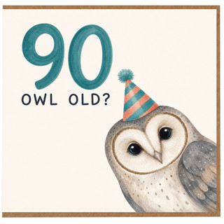 90th Birthday Card, Owl Old? Funny Owl Party Hat Card