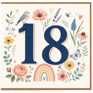 18th Birthday Card, Floral Watercolour Number 18 Card