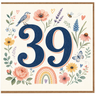 39th Birthday Card, Floral Number 39 Birthday Card