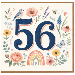 56th Birthday Card, Butterflies and Flowers