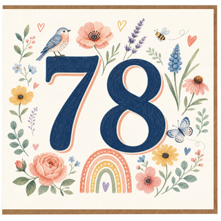 78th Birthday Card, Floral Number 78 Birthday Card