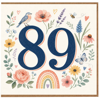 89th Birthday Card, Floral Watercolour Card