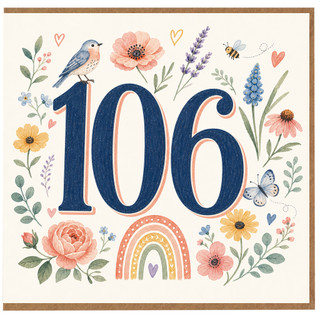106th Birthday Card, Floral Bird and Butterfly Age 106 Card
