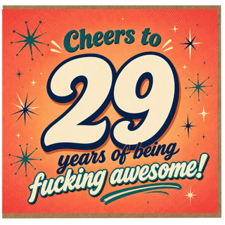 29th Birthday Card, Cheers to 29 Years of Being Awesome Funny Retro Birthday Card
