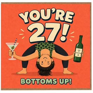 27th Birthday Card, Funny Yoga Cocktail Birthday Card
