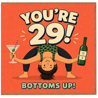 29th Birthday Card, for Her Funny Bottoms Up Yoga Cocktail Card