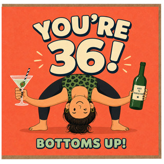 36th Birthday Card, Funny Yoga Bottoms Up Card