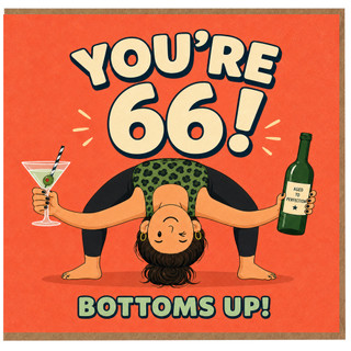 66th Birthday Card, Funny Yoga Wine Bottoms Up Card