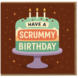 Have a Scrummy Birthday Card - Cute Illustrated Cake with Candles - Fun Food Pun Greeting for Friends, Family and Colleagues