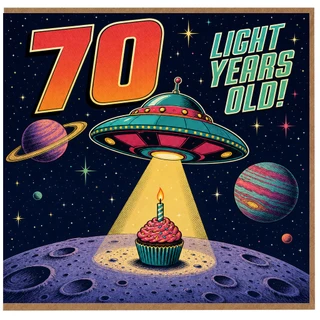 70th Birthday Card, Light Years Old Space Birthday Card