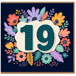 19th Birthday Card, Floral Number 19 Birthday Card