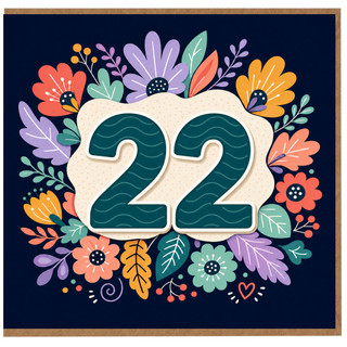 22nd Birthday Card, Floral Number 22 Card