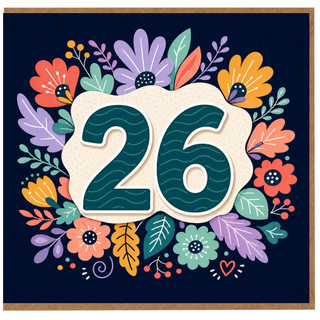 26th Birthday Card, Floral Number 26 Birthday Card