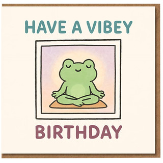 Have a Vibey Birthday Card - Cute Meditating Frog, Zen Vibes Funny Birthday Greeting for Friends, Him or Her - Blank Inside