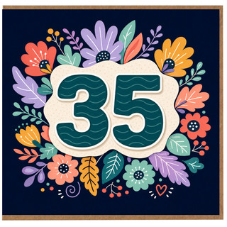 35th Birthday Card, Floral Number 35 Greeting Card