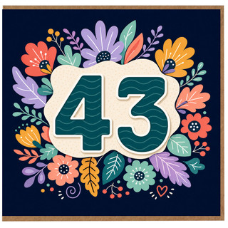 43rd Birthday Card, Floral Number 43 Card