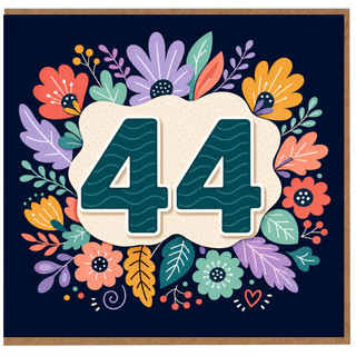 44th Birthday Card, Floral Number 44 Card