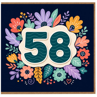 58th Birthday Card, Floral Floral Design for Her or Him