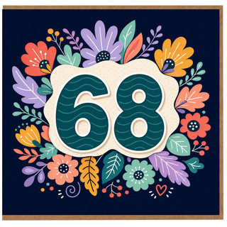 68th Birthday Card, Floral Number 68 Card