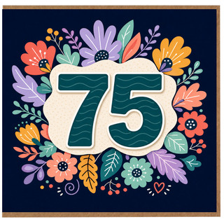 75th Birthday Card, Floral Wreath Design