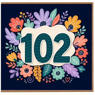 102nd Birthday Card, Floral Age 102 Card