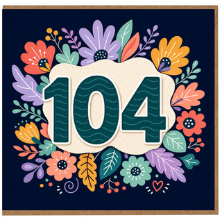 104th Birthday Card, Floral Number 104 Celebration Card