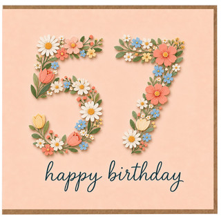 27th Birthday Card, Floral Number 57 Happy Birthday Card