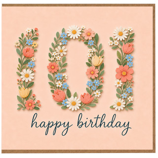 101st Birthday Card, Floral Happy Birthday Card