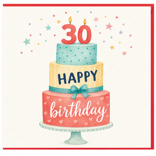 30th Birthday Card, Happy Birthday Cake Design