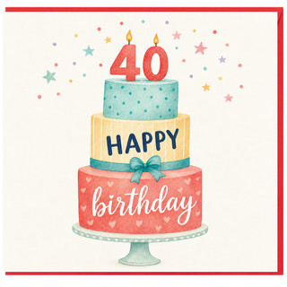 40th Birthday Card, Happy Birthday Cake Design